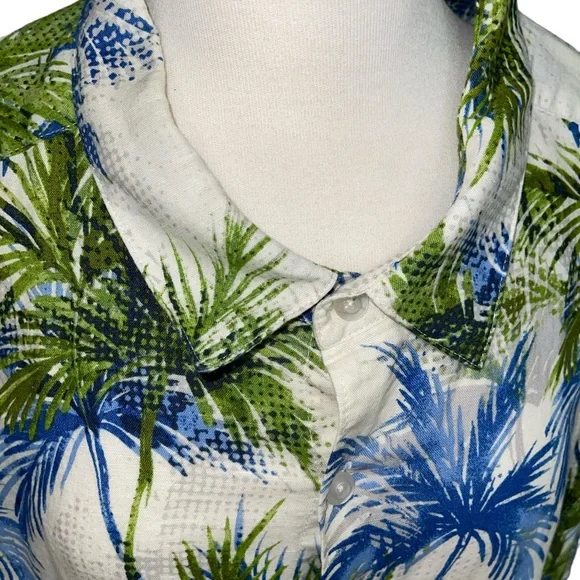 Cubavera Men's Shirt  4XLT Blue/White/Green Button Up Short Sleeve Leaf Print - Picture 3 of 11